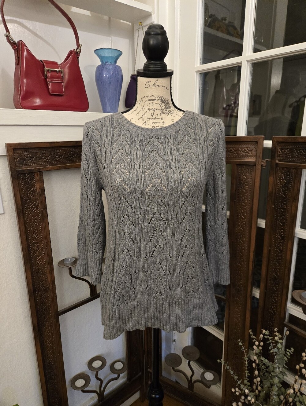 Ann Taylor Grey Cable-Knit Sweater, Sz S